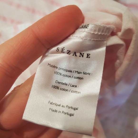 Sezane Gina Button Down Long Sleeve Cotton Shirt. White, Pink Striped. 6US. Lace - Picture 10 of 16